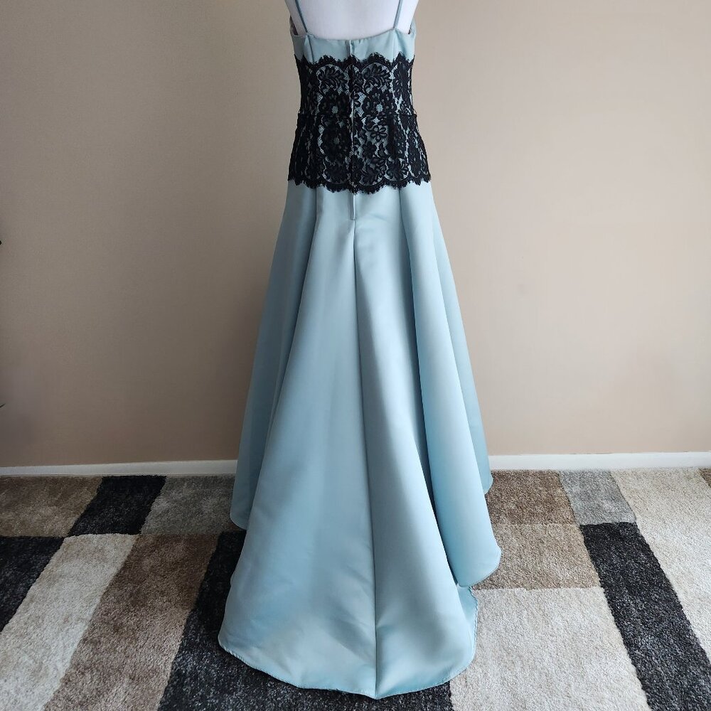 Jessica McClintock Mint Green Satin Formal Dress Black Lace Waist Size 10 - Picture 5 of 6